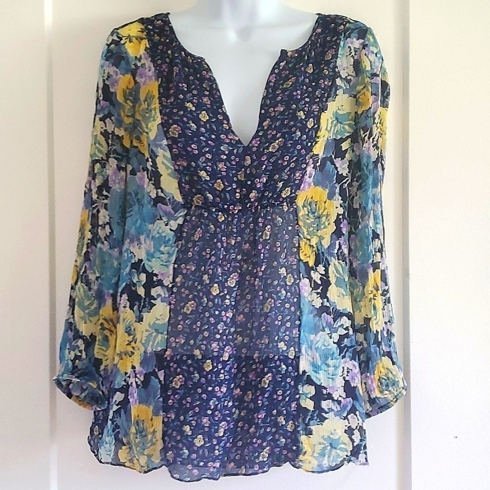 Joie Thistle silk Bohemian floral top in blue size small - Picture 5 of 5